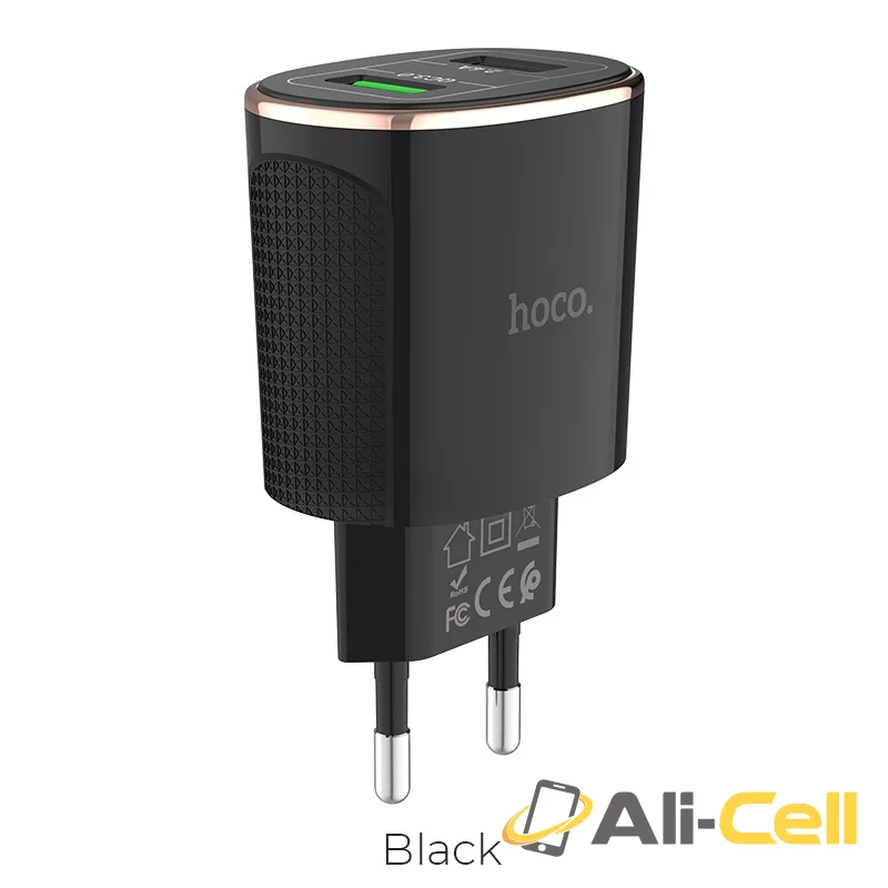 Wall charger “C60A Prestige” EU plug dual USB QC3.0 (C60a Black)