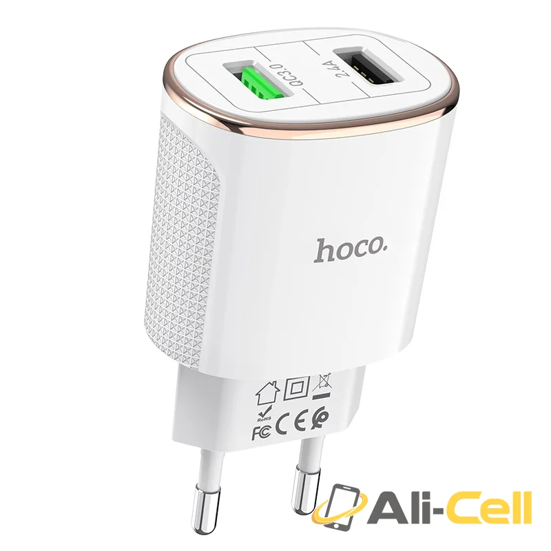 Wall charger “C60A Prestige” EU plug dual USB QC3.0 (C60a Black) — 2