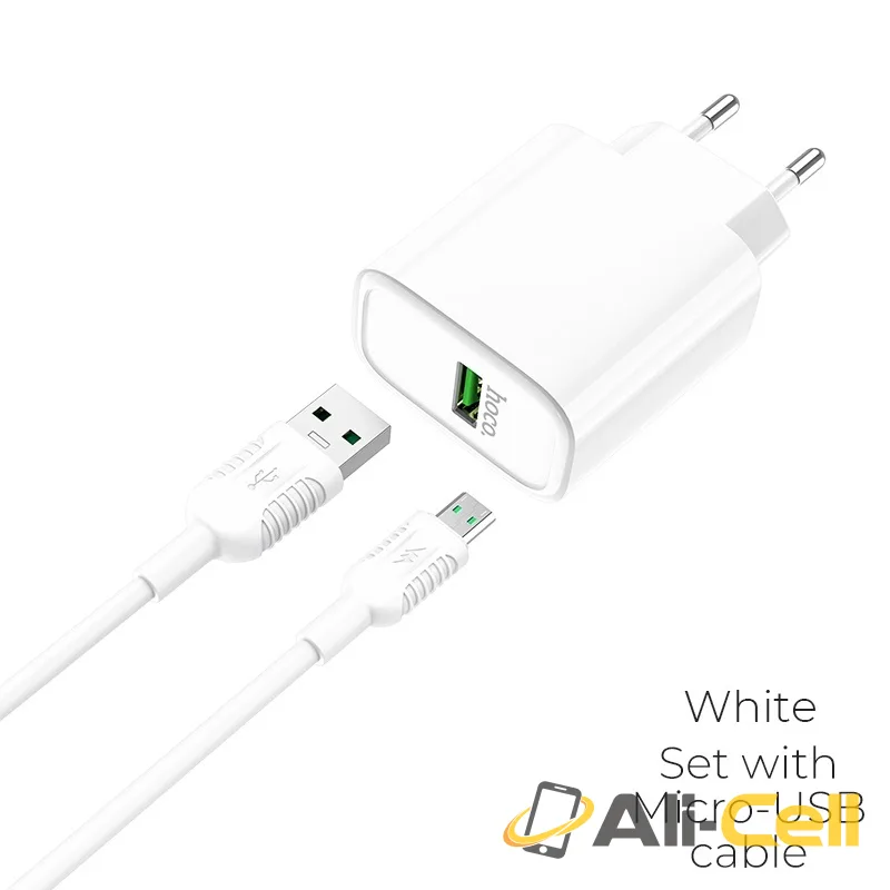 Wall charger “C69A Dynamic power” EU plug single USB QC3.0 set with cable (C69a Micro Usb White, Set With Micro Usb Cable)