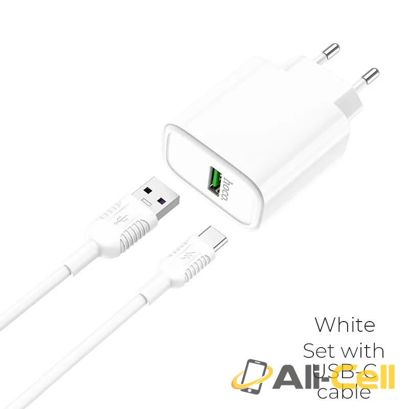 Wall charger “C69A Dynamic power” EU plug single USB QC3.0 set with cable (C69a Type C White, Set With Type C Cable)