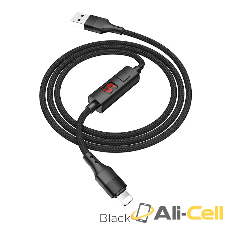 Cable USB to Lightning “S13 Central control” charging data sync with timer (S13 Lightning Black, 1.2m)