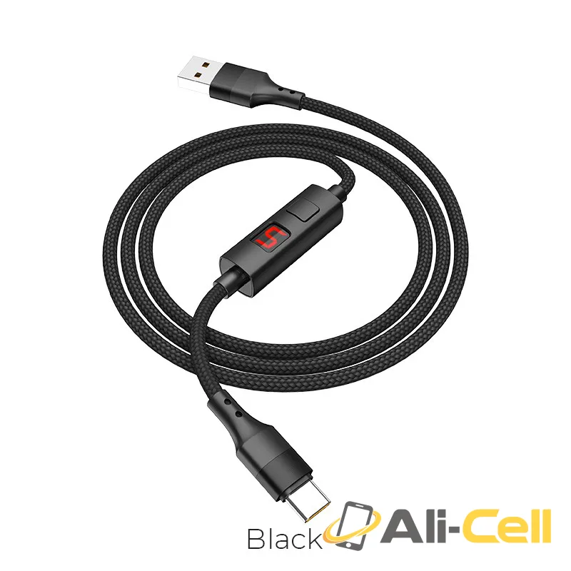 Cable USB to Type-C “S13 Central control” charging data sync with timer (S13 Type C Black, 1.2m)