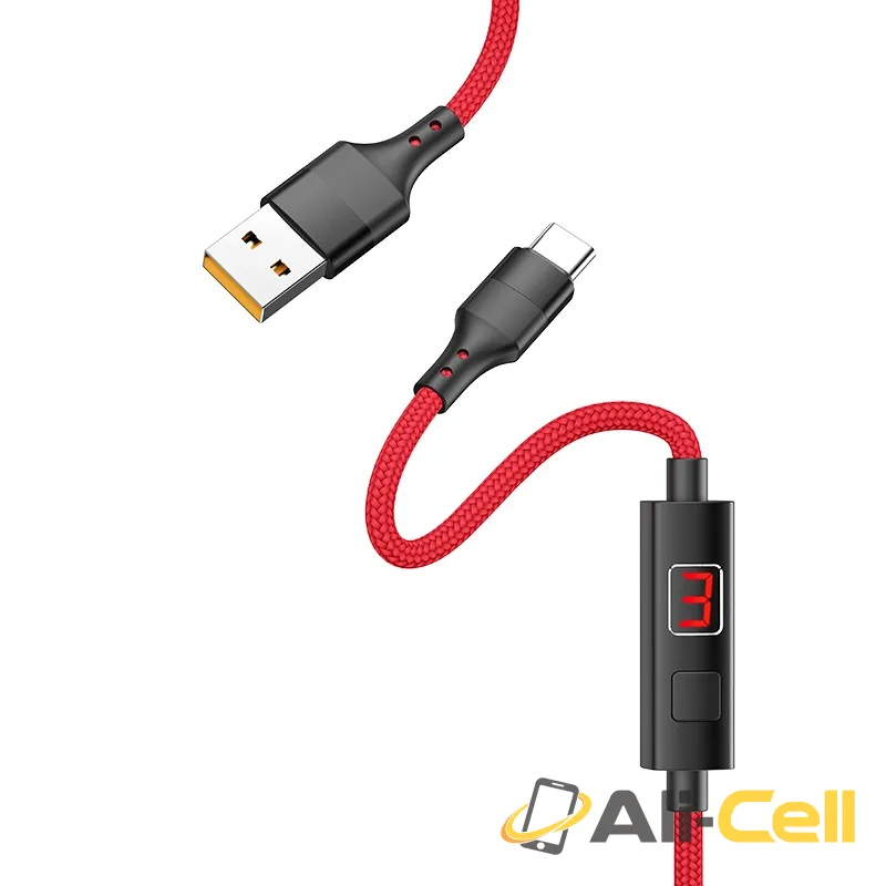 Cable USB to Type-C “S13 Central control” charging data sync with timer (S13 Type C Black, 1.2m) — 3