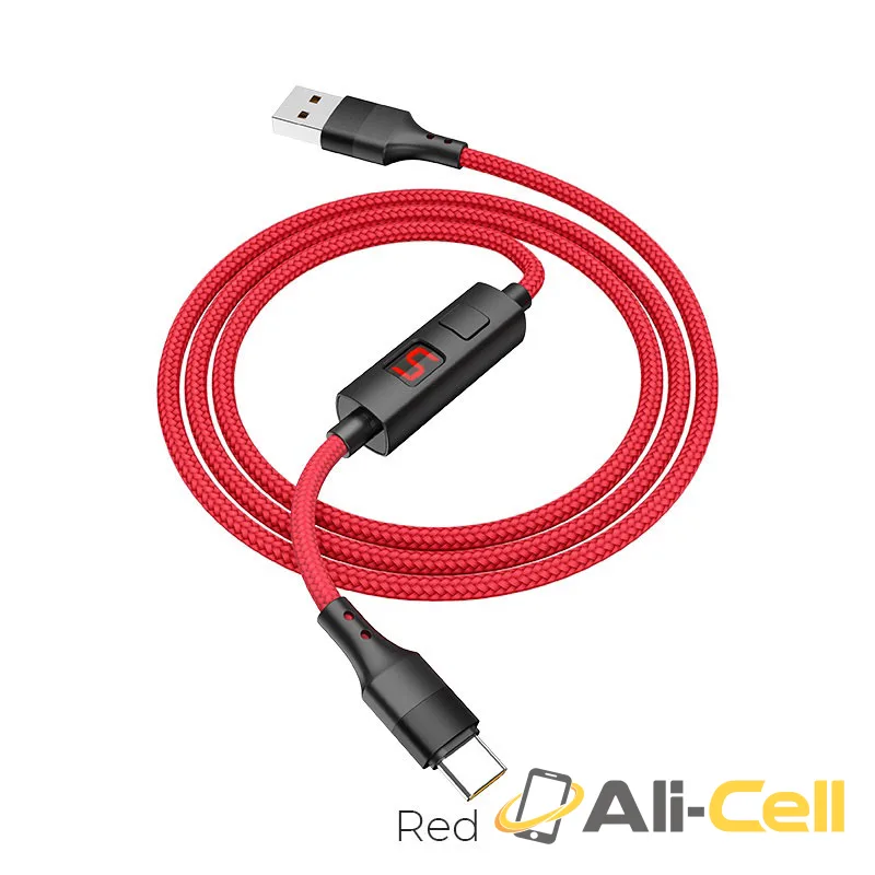 Cable USB to Type-C “S13 Central control” charging data sync with timer (S13 Type C Red, 1.2m)
