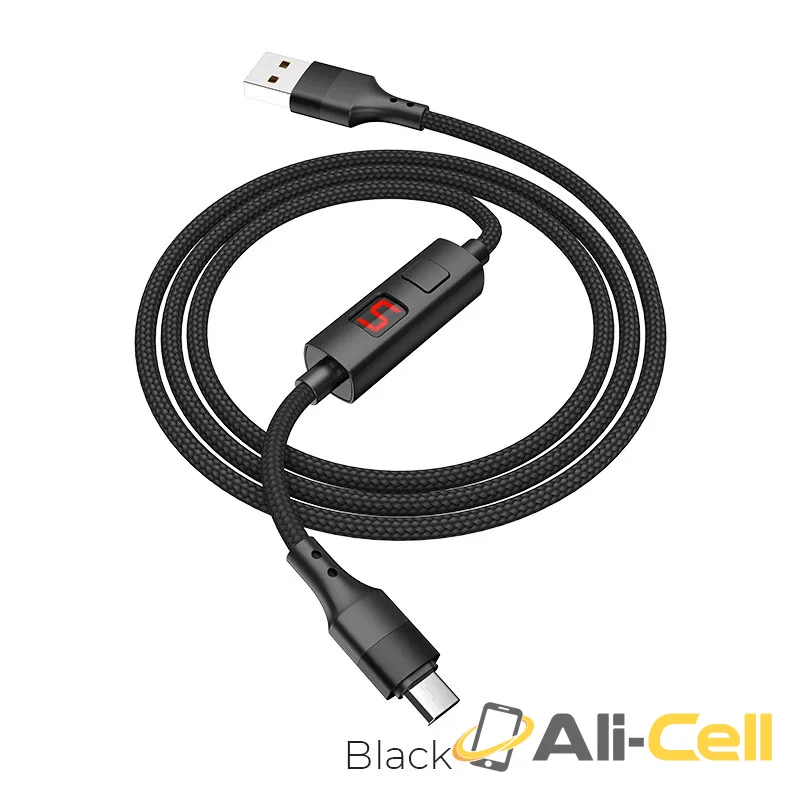 Cable USB to Micro-USB “S13 Central control” charging data sync with timer (S13 Micro Usb Black, 1.2m)