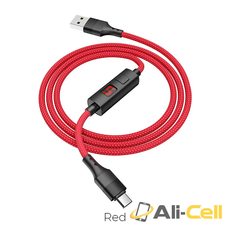 Cable USB to Micro-USB “S13 Central control” charging data sync with timer (S13 Micro Usb Red, 1.2m)