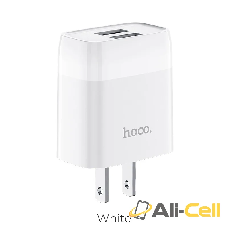 Wall charger “C73 Glorious” US plug dual USB set with cable (C73 White, Single)
