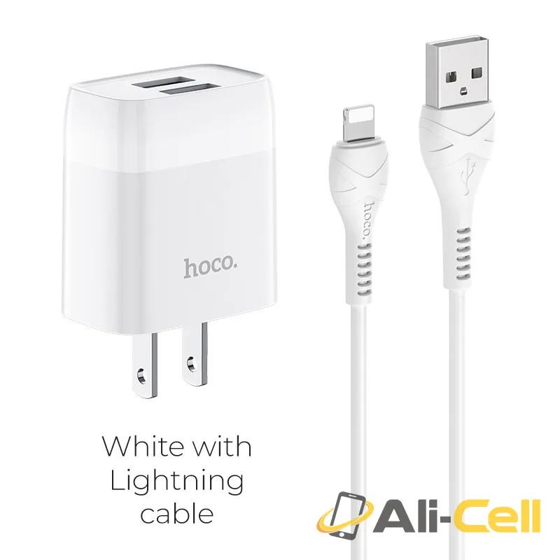 Wall charger “C73 Glorious” US plug dual USB set with cable (C73 Lightning White, Set With Lightning Cable)