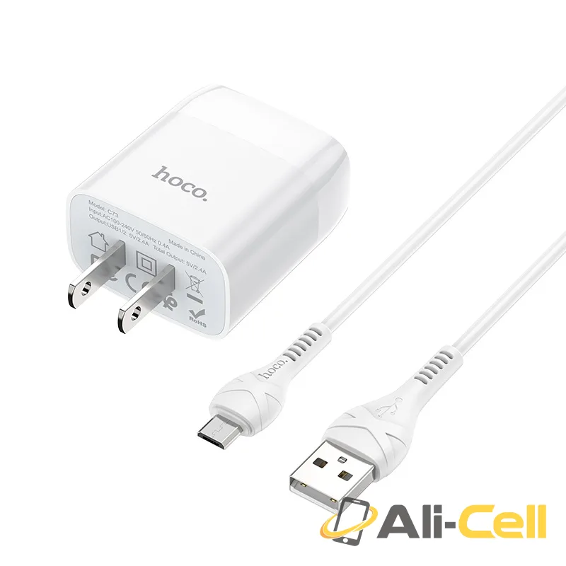 Wall charger “C73 Glorious” US plug dual USB set with cable (C73 Type C White, Set With Type C Cable) — 4