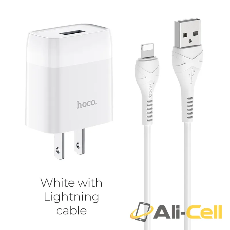 Wall charger “C72 Glorious” US plug single USB set with cable (C72 Lightning White, Set With Lightning Cable)
