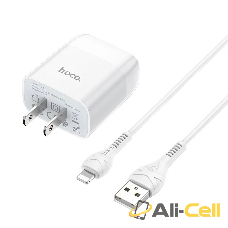 Wall charger “C72 Glorious” US plug single USB set with cable (C72 Lightning White, Set With Lightning Cable) — 2