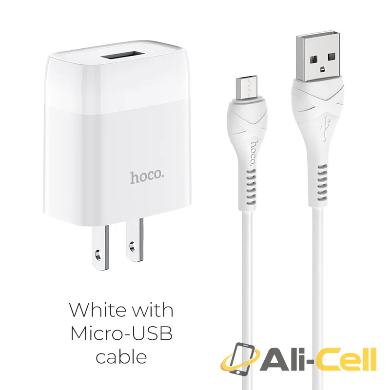 Wall charger “C72 Glorious” US plug single USB set with cable (C72 Micro Usb White, Set With Micro Usb Cable)