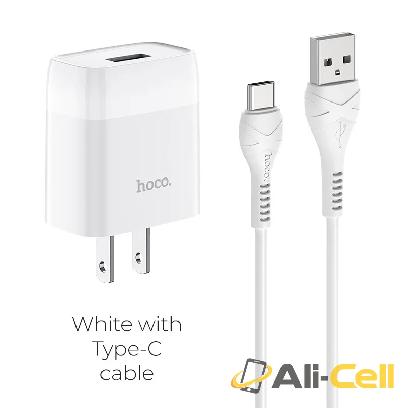 Wall charger “C72 Glorious” US plug single USB set with cable (C72 Type C White, Set With Type C Cable)