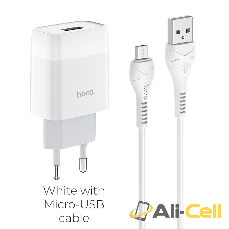 Wall charger “C72A Glorious” EU plug single USB set with cable (C72a Micro Usb White, Set With Micro Usb Cable)