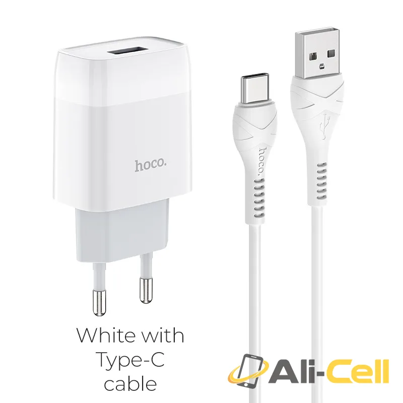 Wall charger “C72A Glorious” EU plug single USB set with cable (C72a Type C White, Set With Type C Cable)