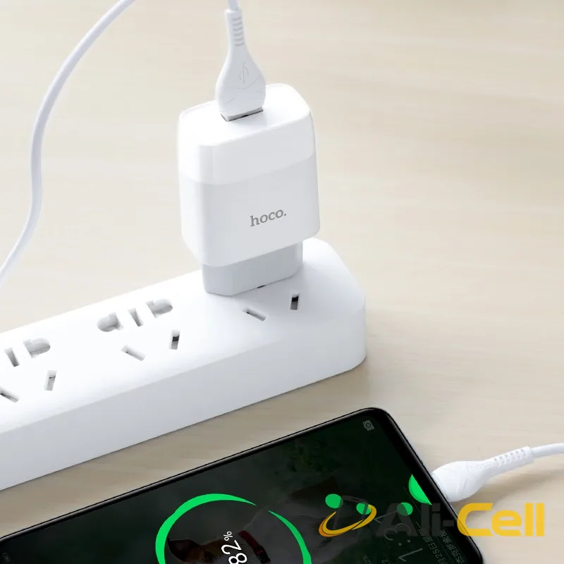 Wall charger “C72A Glorious” EU plug single USB set with cable (C72a Type C White, Set With Type C Cable) — 5