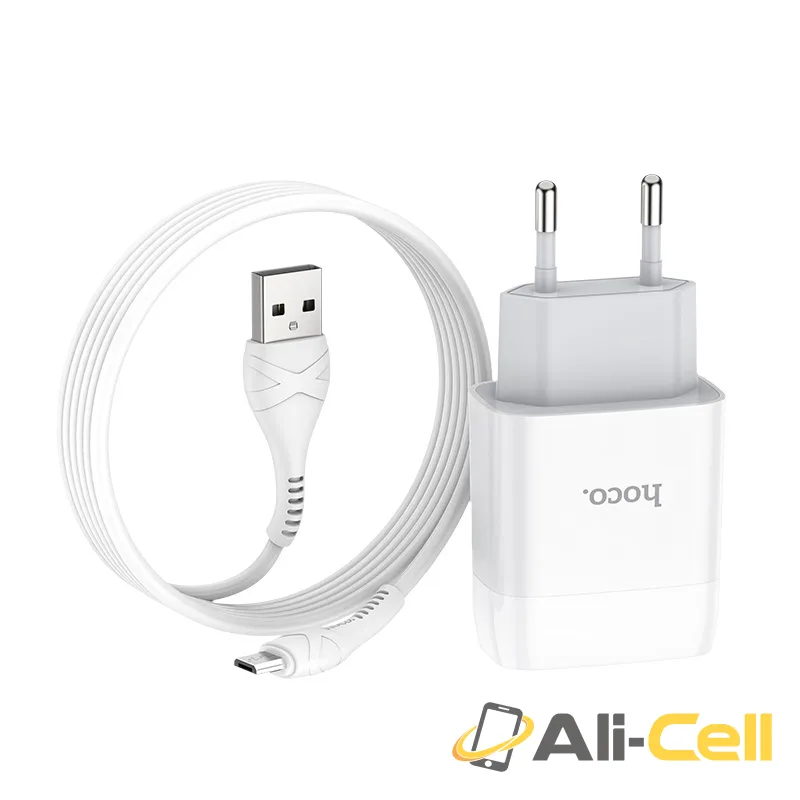 Wall charger “C73A Glorious” EU plug dual USB set with cable (C73a Type C White, Set With Type C Cable) — 2