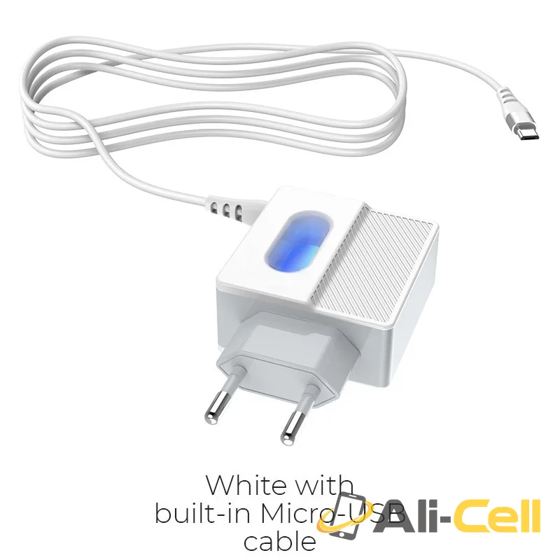 Wall charger “C75 Imperious” dual USB port EU with built-in wire (C75 Micro Usb, Built In Micro Usb Wire)
