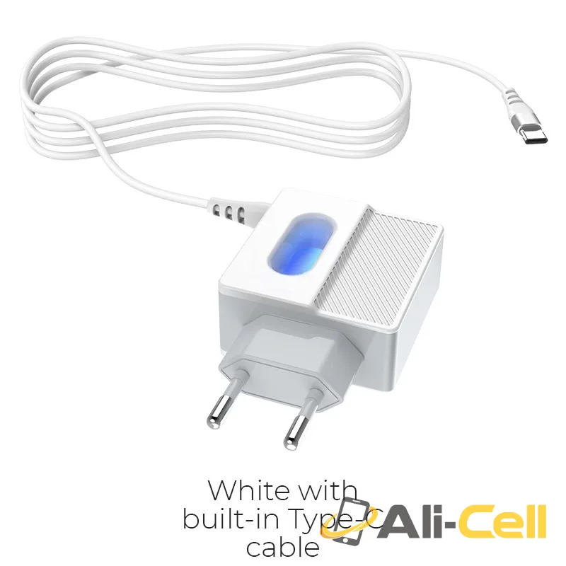 Wall charger “C75 Imperious” dual USB port EU with built-in wire (C75 Type C, Built In Type C Wire)