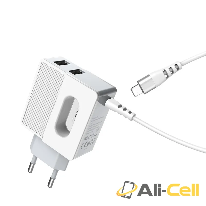 Wall charger “C75 Imperious” dual USB port EU with built-in wire (C75 Type C, Built In Type C Wire) — 2