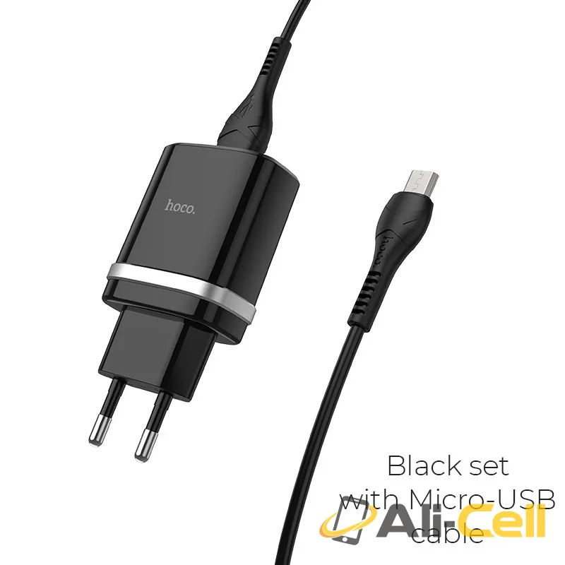 Wall charger “C12Q Smart” QC3.0 EU single USB set with cable (C12q Micro Usb Black, Set With Micro Usb Cable)