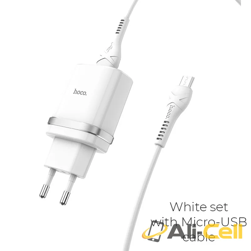 Wall charger “C12Q Smart” QC3.0 EU single USB set with cable (C12q Micro Usb White, Set With Micro Usb Cable)