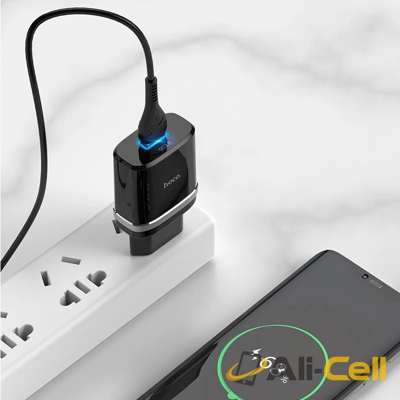 Wall charger “C12Q Smart” QC3.0 EU single USB set with cable (C12q Type C Black, Set With Type C Cable) — 6