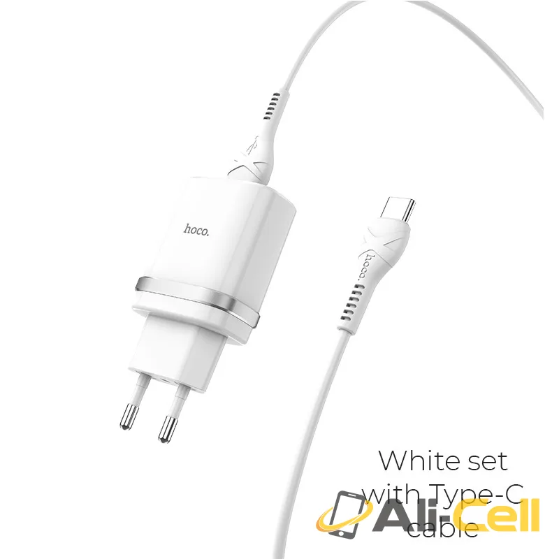 Wall charger “C12Q Smart” QC3.0 EU single USB set with cable (C12q Type C White, Set With Type C Cable)