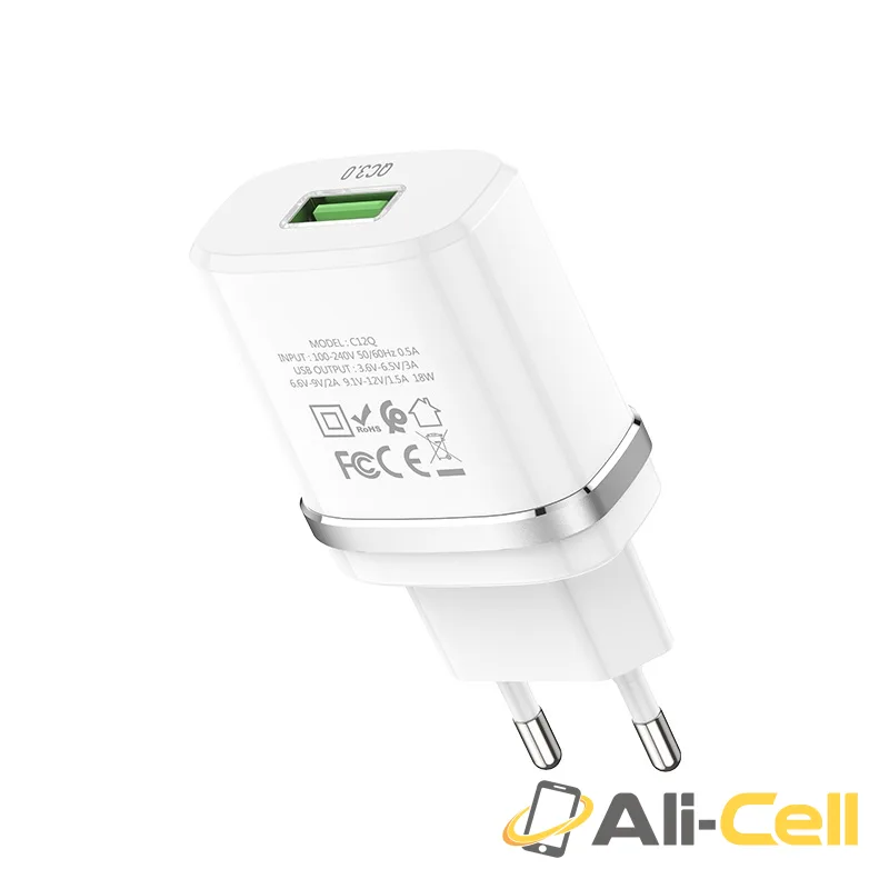 Wall charger “C12Q Smart” QC3.0 EU single USB set with cable (C12q Type C White, Set With Type C Cable) — 4