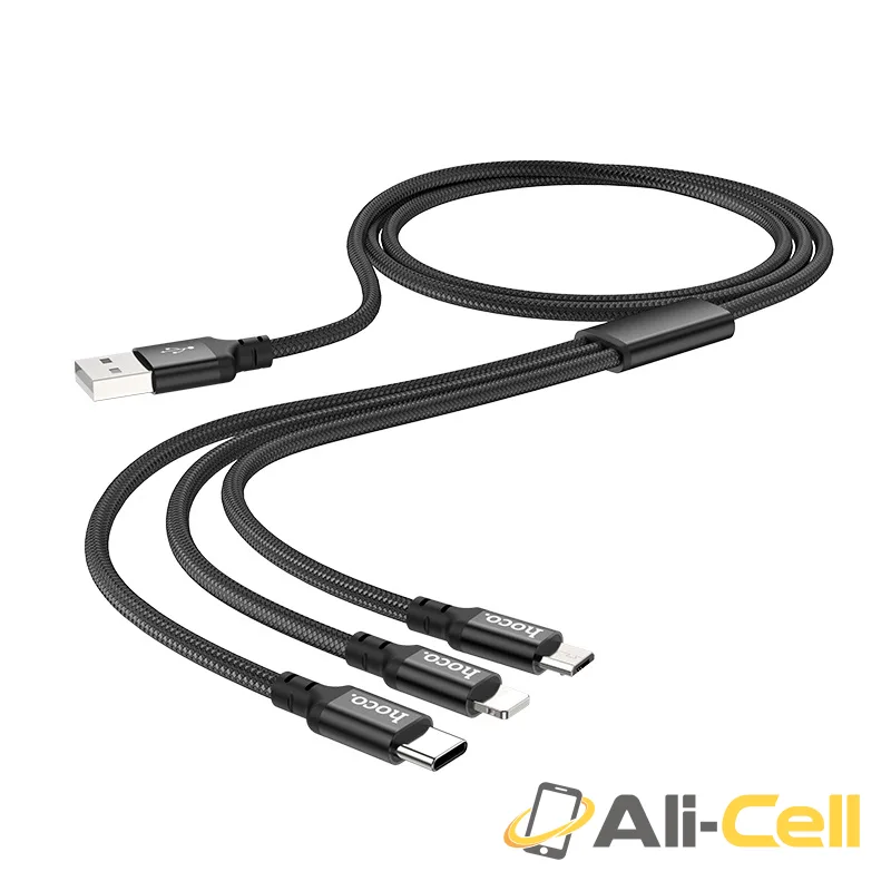 Cable 3-in-1 “X14 Times speed” for charging (X14 3in1 Black, 1.0m) — 2