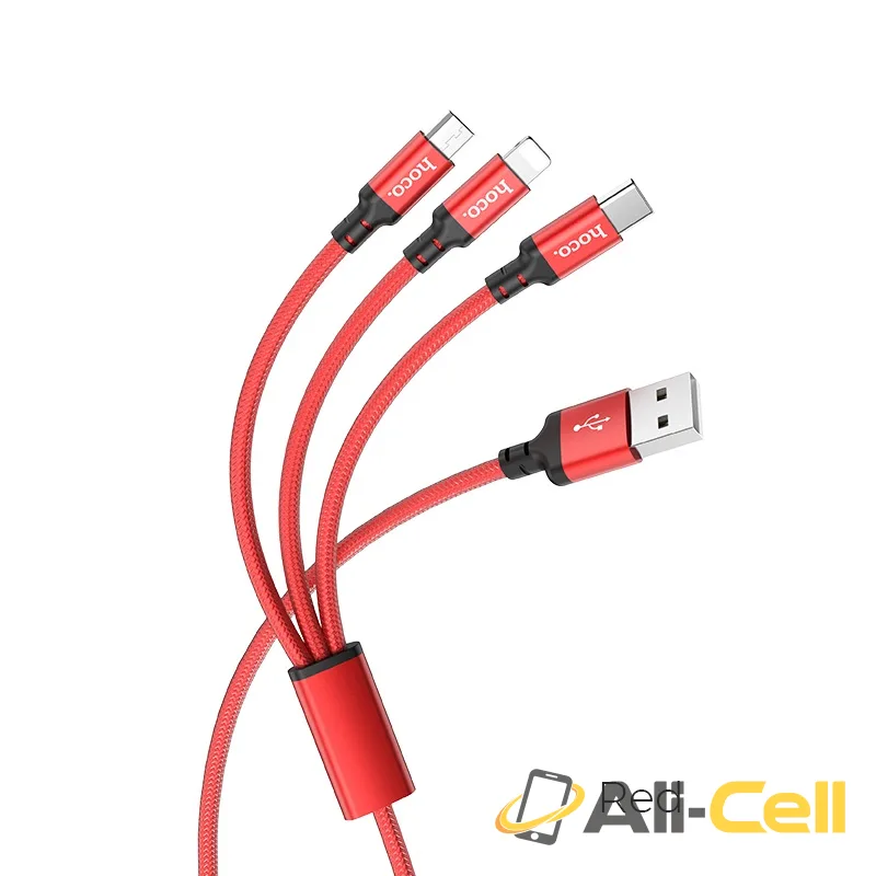 Cable 3-in-1 “X14 Times speed” for charging (X14 3in1 Red, 1.0m)