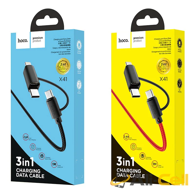 Cable 3-in-1 “X41 Multi-way” charging data sync (X41 3in1 Red, 1.0m) — 7