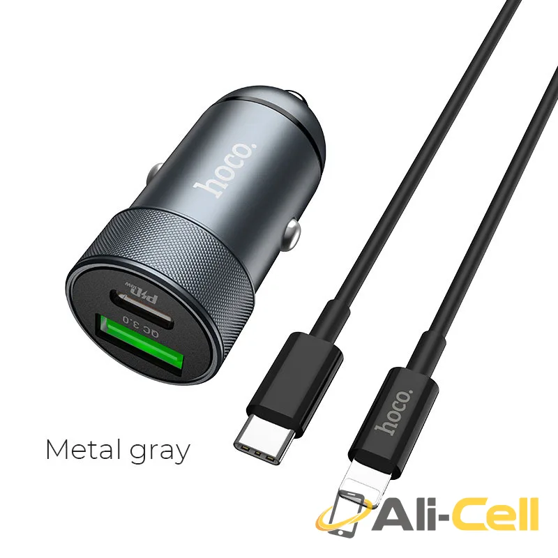 Car charger “Z32B Speed up” PD+QC3.0 set with cable (Z32b Type C To Lightning Metal Gray, Set With Type C To Lightning Cable)