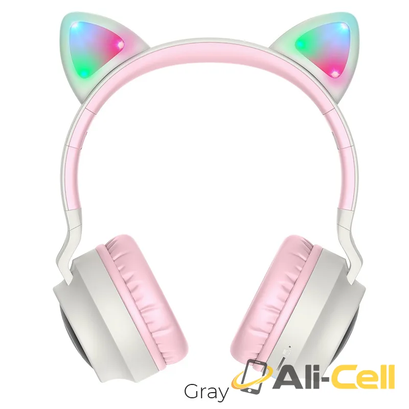Headphones “W27 Cat ear” wireless wired (W27 Gray)