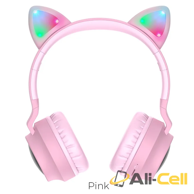 Headphones “W27 Cat ear” wireless wired (W27 Pink)