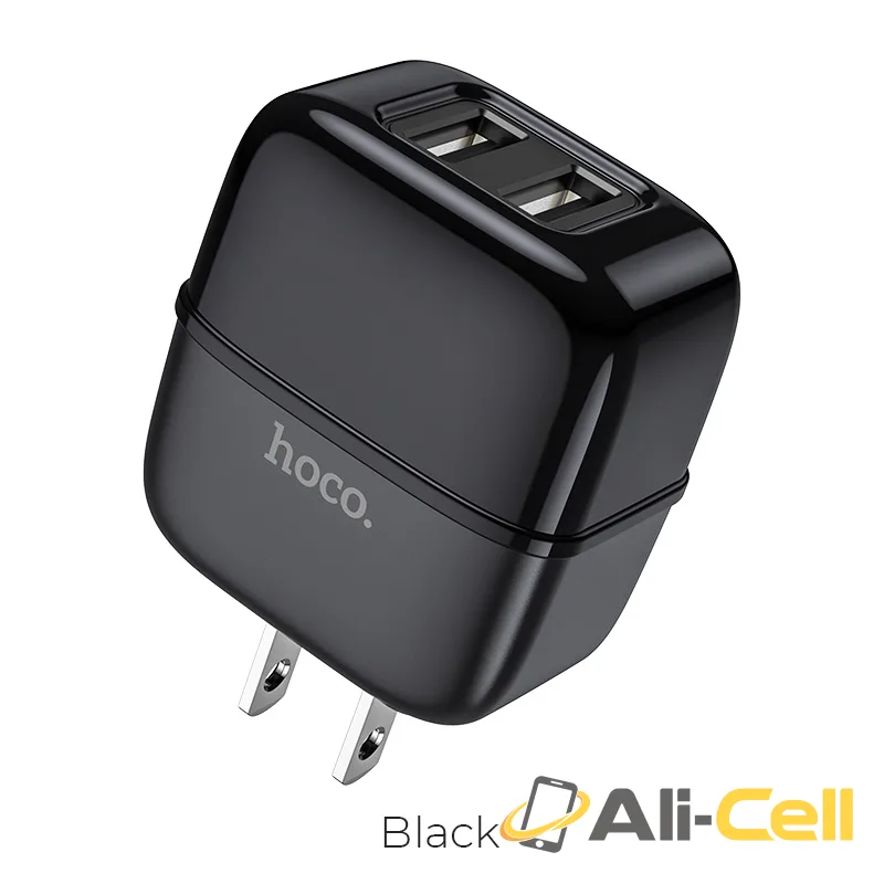Wall charger “C77 Highway” dual port charger US plug set with cable (C77 Black, Single)