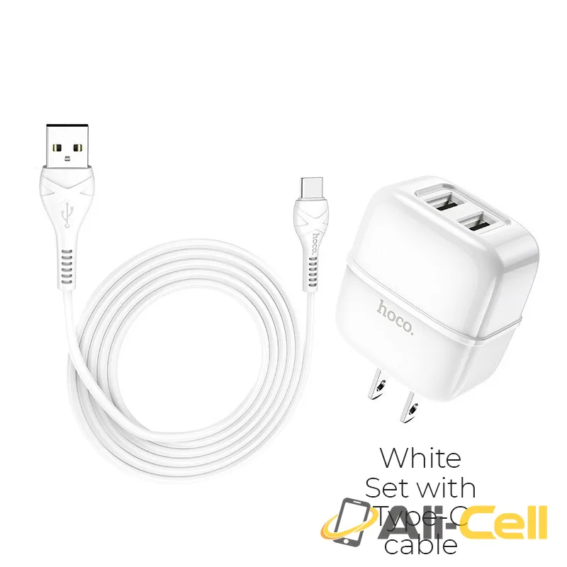 Wall charger “C77 Highway” dual port charger US plug set with cable (C77 Type C White, Set With Type C Cable)