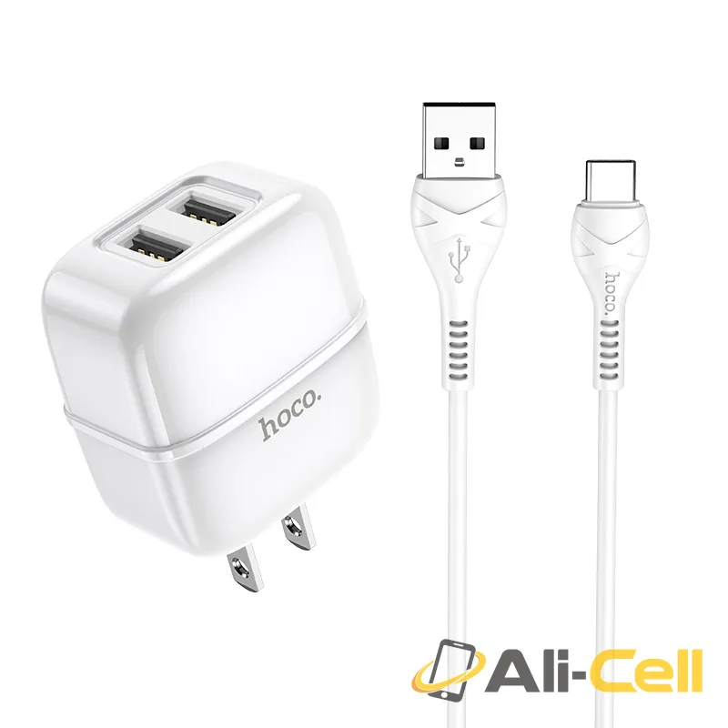 Wall charger “C77 Highway” dual port charger US plug set with cable (C77 Type C White, Set With Type C Cable) — 3