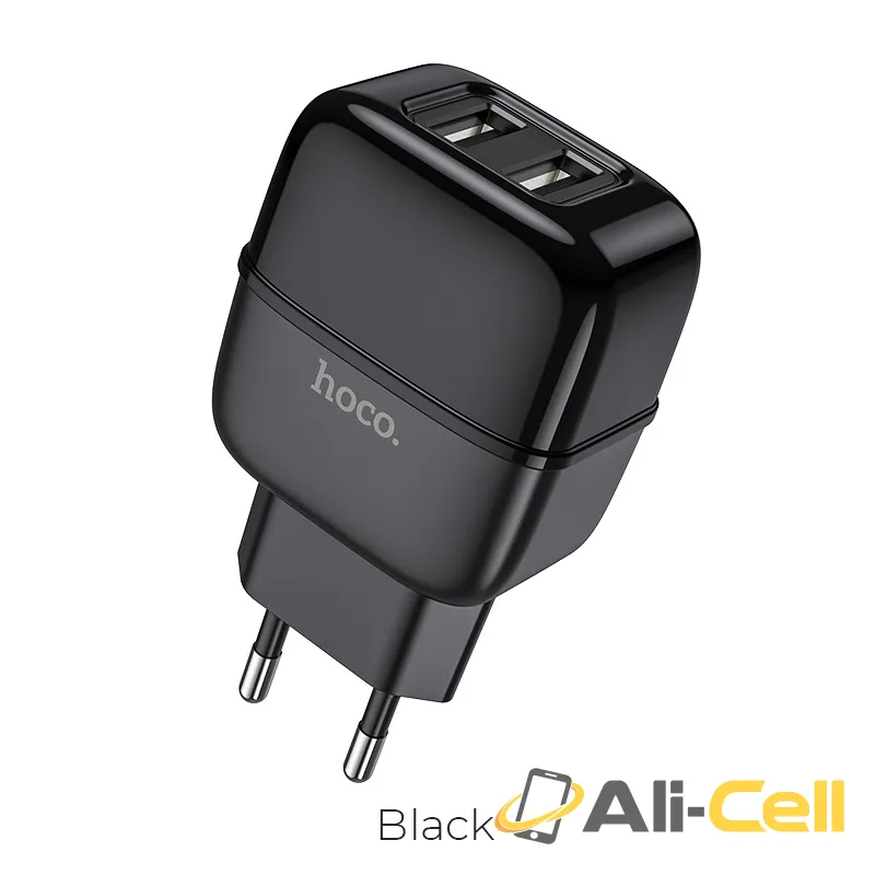 Wall charger “C77A Highway” dual port charger EU plug set with cable (C77a Black, Single)