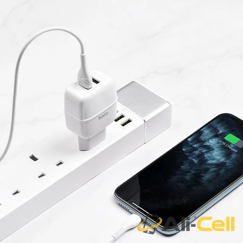 Wall charger “C77A Highway” dual port charger EU plug set with cable (C77a Black, Single) — 5