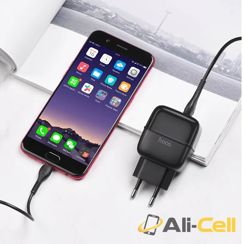 Wall charger “C77A Highway” dual port charger EU plug set with cable (C77a Black, Single) — 6