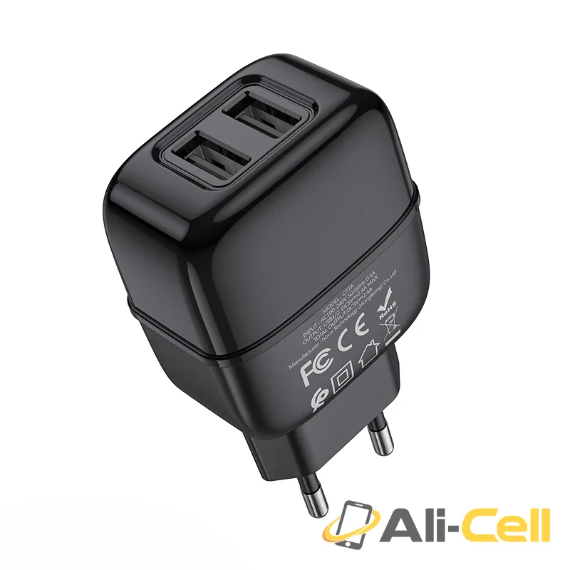 Wall charger “C77A Highway” dual port charger EU plug set with cable (C77a Lightning Black, Set With Lightning Cable) — 4
