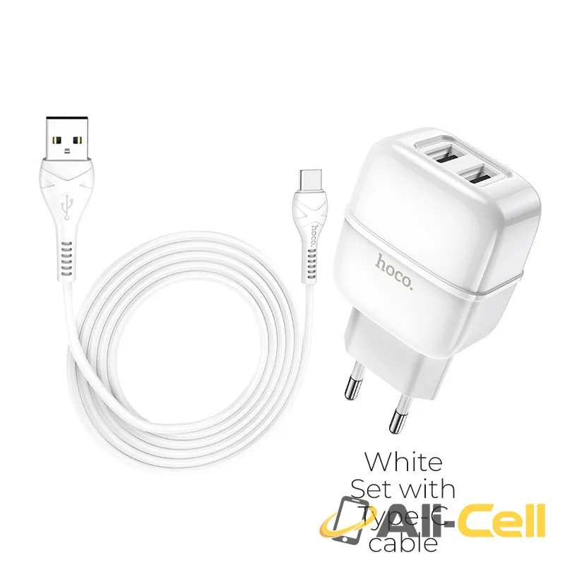 Wall charger “C77A Highway” dual port charger EU plug set with cable (C77a Type C White, Set With Type C Cable)