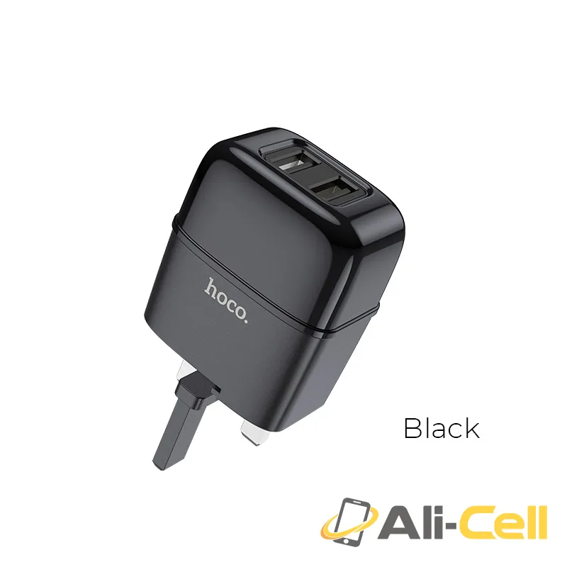 Wall charger “C77B Highway” dual port charger UK plug set with cable (C77b Black, Single)