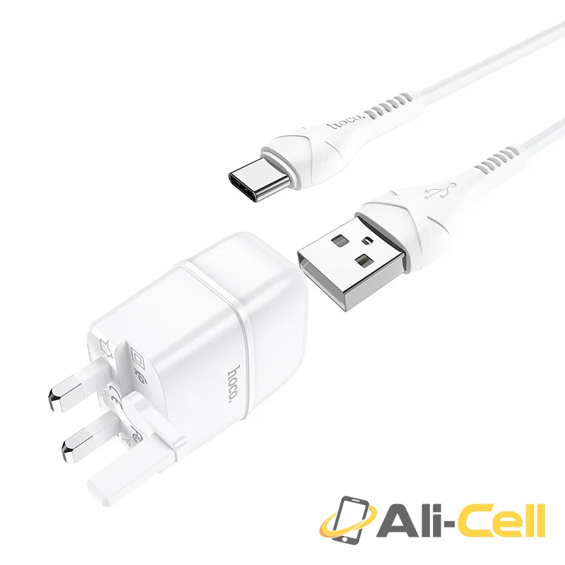 Wall charger “C77B Highway” dual port charger UK plug set with cable (C77b Black, Single) — 2