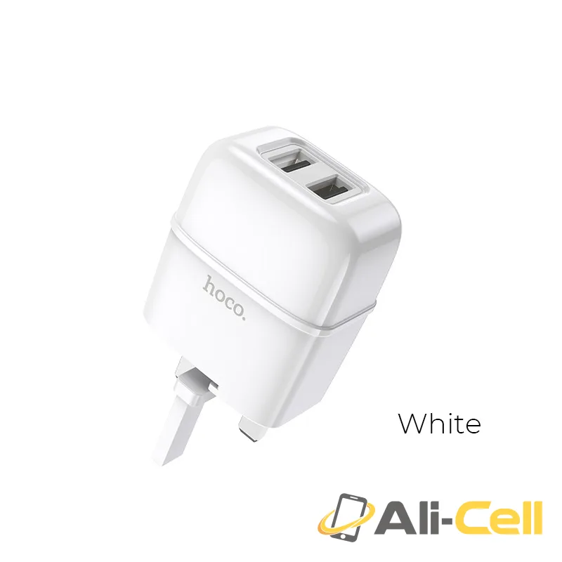 Wall charger “C77B Highway” dual port charger UK plug set with cable (C77b White, Single)
