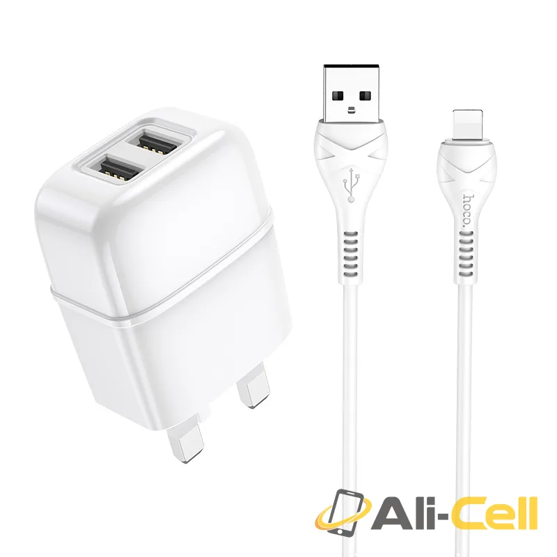 Wall charger “C77B Highway” dual port charger UK plug set with cable (C77b Lightning Black, Set With Lightning Cable) — 3