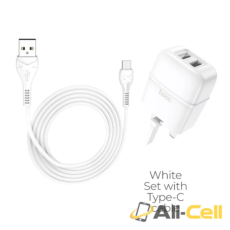 Wall charger “C77B Highway” dual port charger UK plug set with cable (C77b Type C White, Set With Type C Cable)