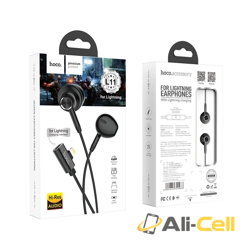 Wired earphones for Lightning “L11 Jasmin” with charging port (L11 Black) — 7