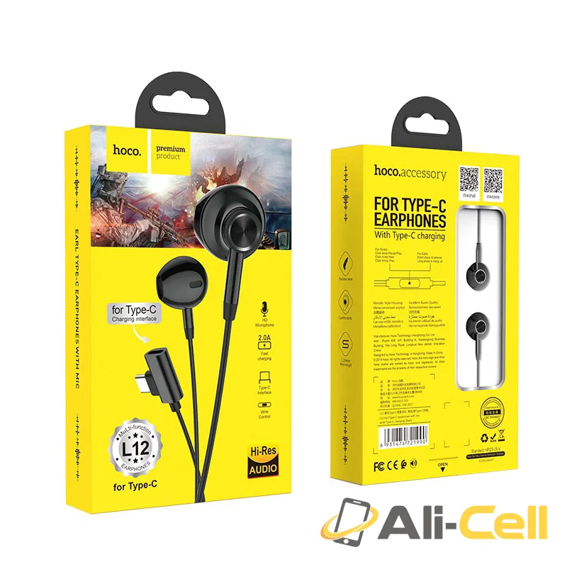 Wired earphones Type-C “L12 Earl” with mic and charging port (L12 Black) — 7